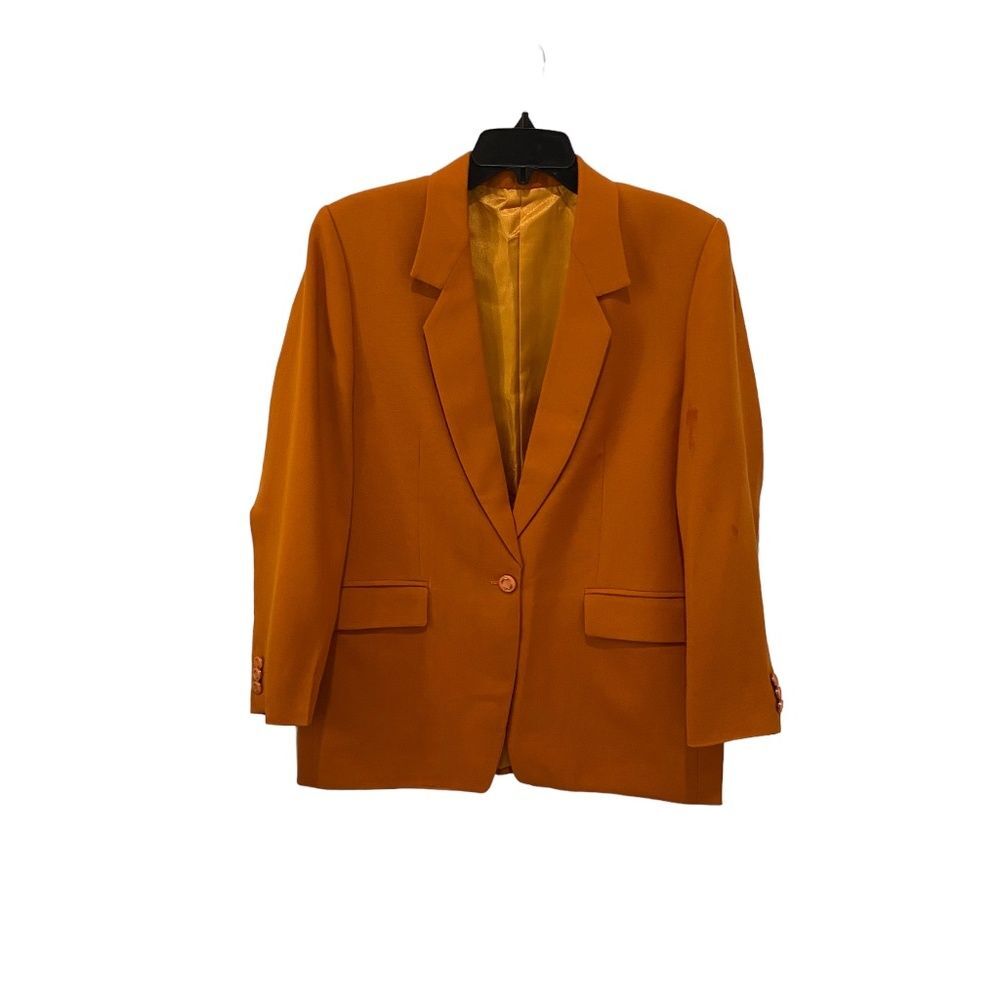 Custom Made Rust Orange Tailored Blazer One Button Suit Jacket Size Medium NWOT